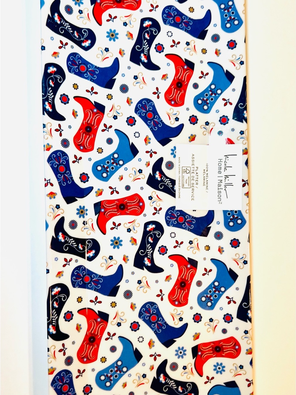 Patriotic Melamine Platter Red & Blue Western Cowgirl Cowboy Boots Americana - Picture 5 of 10
